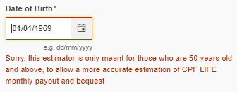 CPF LIFE Payout Estimator 50 yrs old